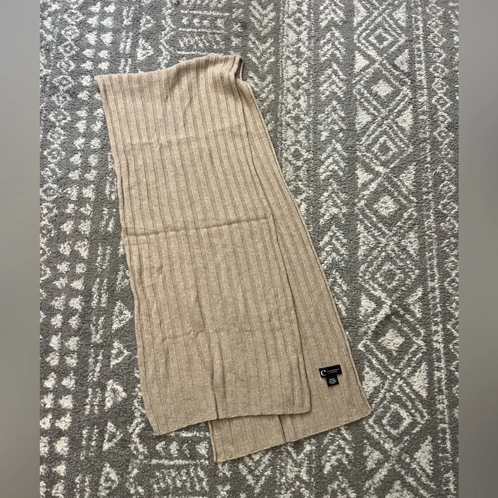Cashmere Tan Ribbed Knit Scarf oatmeal color 70”X 12” no stains or snags (M117)